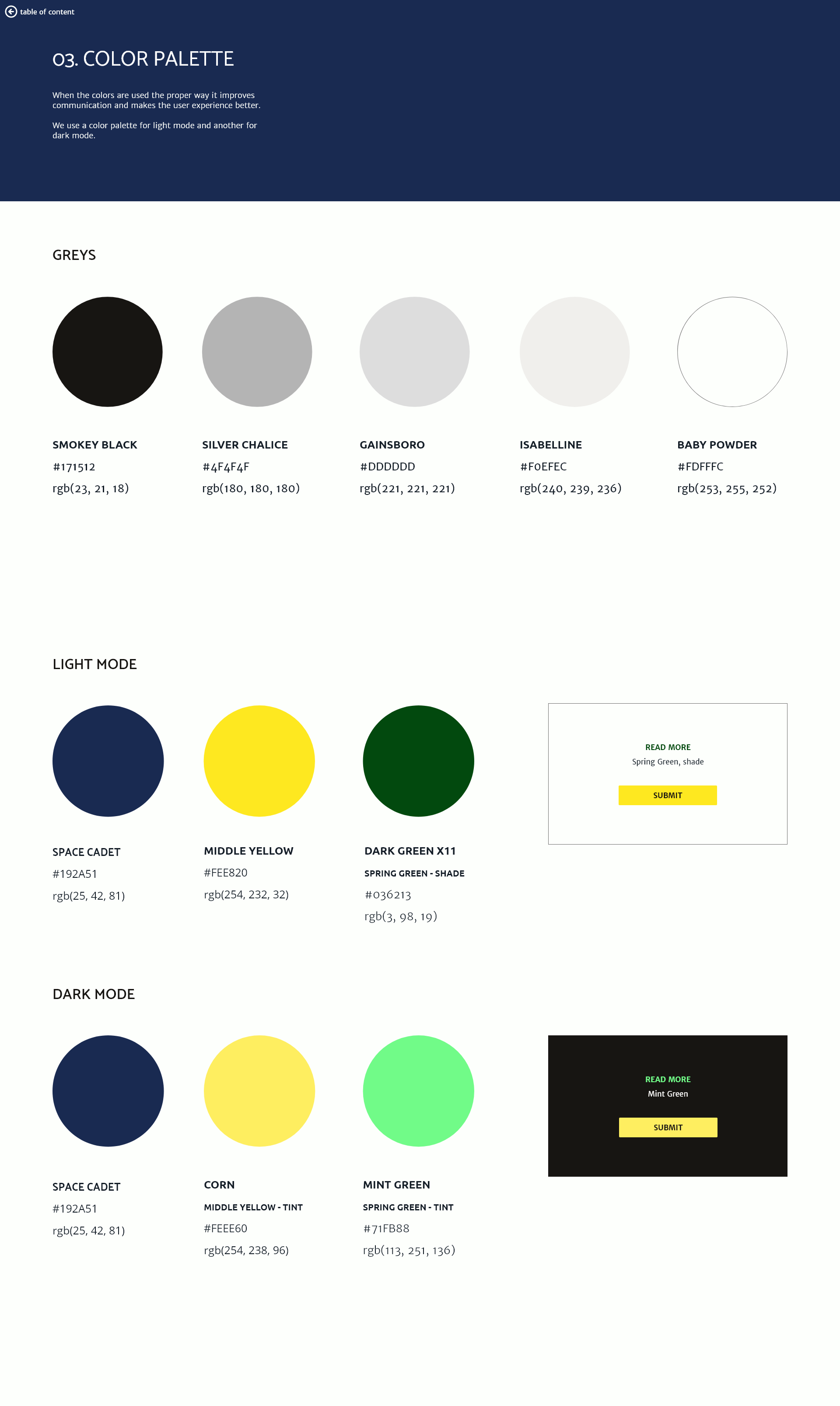 solarsmart design system color palette section